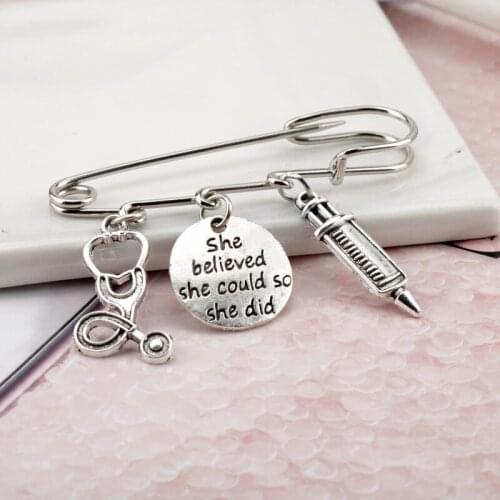 Enamel Nurse Cap Medical Brooch Pin Needle Syringe Stethoscope Pendants Buckle Pin Creative Jewelry Doctor Nurse Gift