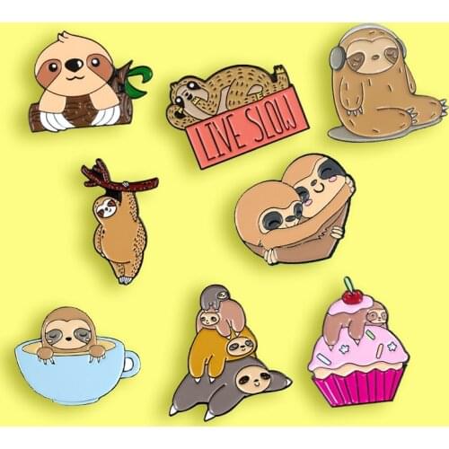 Cute animal sloth Enamel Pins Brooch Slow-moving Sloth Mug Climbing Tree Branches Cake embrace Lapel Backpack Badge Jewelry Gift