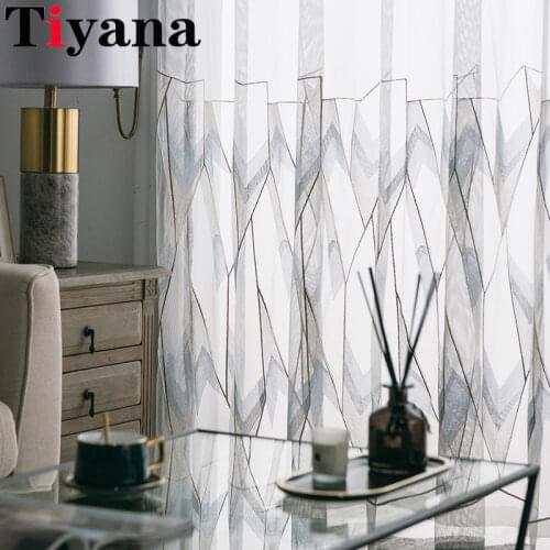 European High-grade Branch Embroidered Tulle Curtains Grey Exquisite Voile For Living Room Bedroom Window Treatment Drape ZH055Z