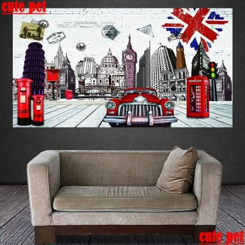 Cute pet diy Mosaic diamond embroidery Britain building all drill square drill 5d cross stitch wallpaper living room decoration