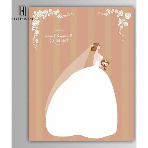 Beautiful Bride Wearing a Wedding Dress In Pink Background Free Name Date Fingerprint DIY Guestbook for Engagement Wedding Party