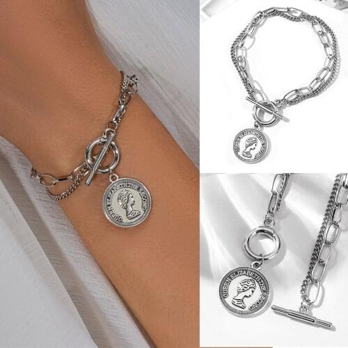 Multilayer Woman Bracelet On Hand Chain Bracelet for Girls Women Punk Silver Color Jewelry 2021 trend Charm Punk charms Bracelet