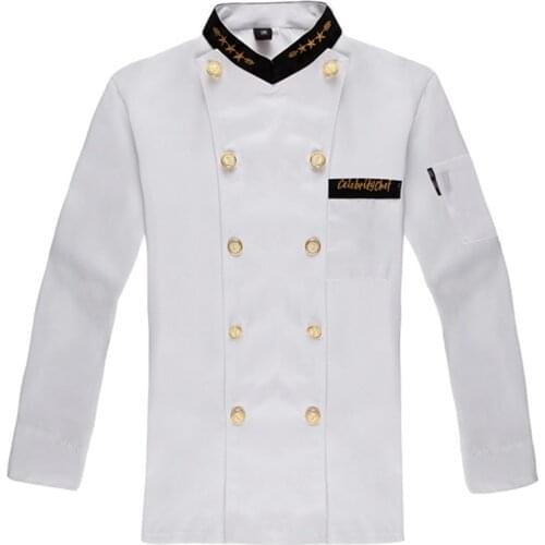 Fashionable Unisex Double-breasted Chefs Uniform, Long sleeve Chef Jackets Chef Kitchen Work Wear Chef service Gilt buttons