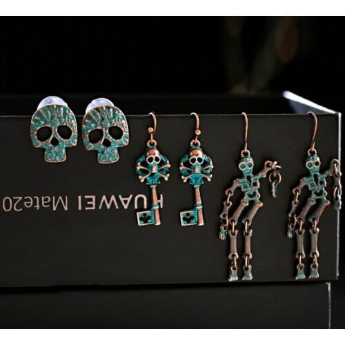 Ethnic Womens Skeleton Bronze Alloy Earrings Set Retro Statement Pendientes Gypsy Tibetan Jewelry Earring Hangers