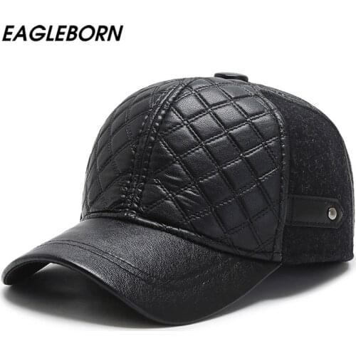 New Winter Men PU Baseball Hat Snapback Mens Hats and Caps Dad Hat Thick Warm Russia Cap Middle-aged Man Hat Dad Hat Winter Caps