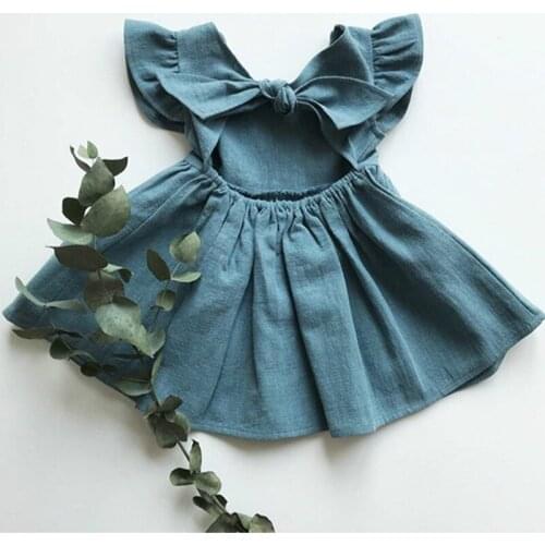 2021 New Summer Kids Dresses For Girls Princess Dresses Kids Girl Bubble Dress Pure Color Bowknot Dress