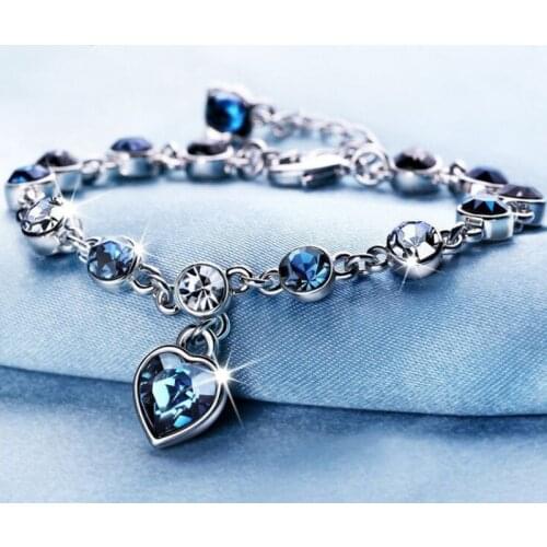Japanese and Korean Style New Fashion Ladies Ocean Heart-Shaped Crystal Bracelet 2021 Trend Hot Heart-Shaped Sweet Girl Gift