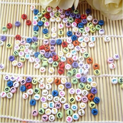 Wholesale 200 Mixed Acrylic Alphabet Letter Spacer Rondelle Beads DIY Flat Round Shape 7mm ZM-31-32