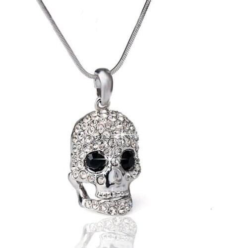 Gothic Punk Skull Necklace Men Silver Color Crystal Zircon Necklaces for Women Party Halloween Jewelry kettingen voor vrouwen
