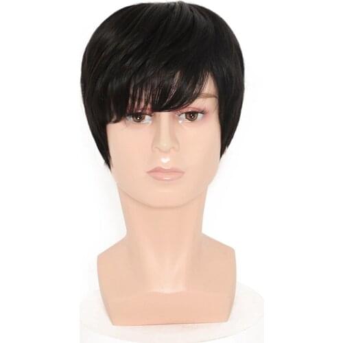 Short Straight Men Wigs Synthetic Natural Black Heat Resistant Fake Hair For Young and middle-aged Men A Variety Of Styles Wig