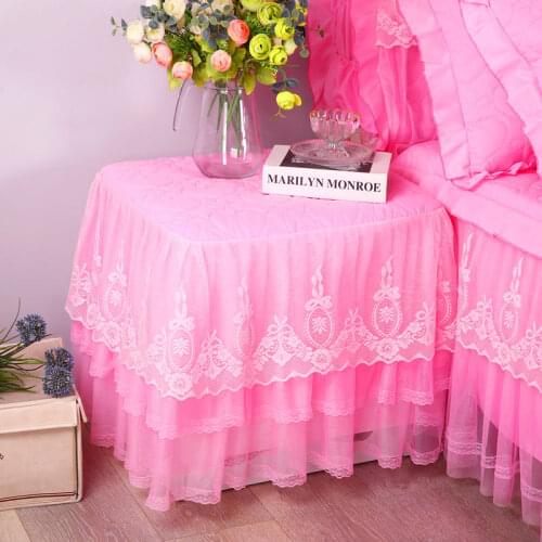 Romantic Lace Bedside Cabinet Table Cover Quilted Dust Cover Bedroom Bedside Table Skirt Cotton Padding Tablecloth