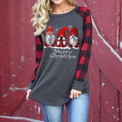 Merry Christmas Graphic Tees Women 2020 Christmas Long Sleeve Gnome T Shirt for Women Winter Patchwork Tee Aesthetic