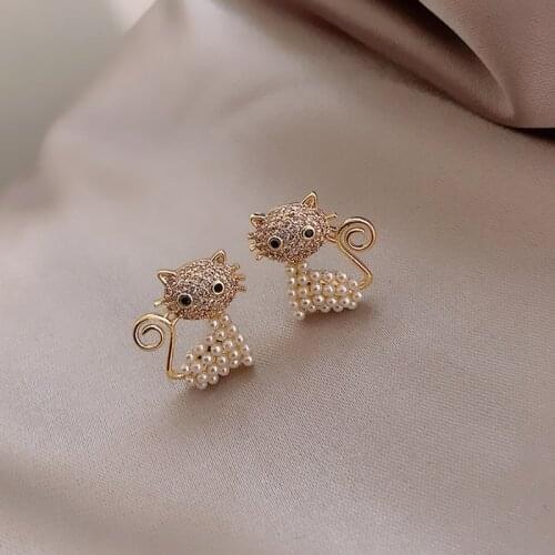 XIYANIKE Gold Color Cat Rhinestone Stud Earrings Geometric Alloy Earrings For Women 2021 New Girls Gift Party Fashion Jewelry