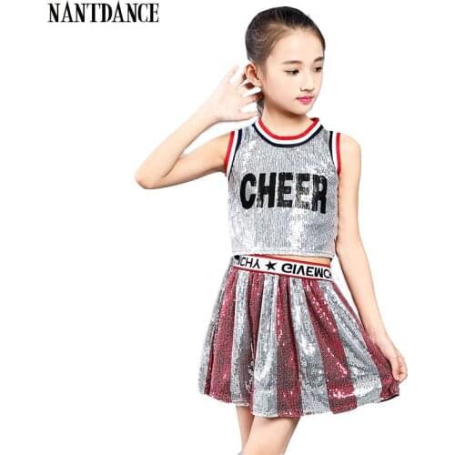 Girl Cheerleader Girl Jazz Dance For Girls Jazz Dance Costumes Kid Hip Hop Dancing Girl Sequins Cheer Stage Performance Costume