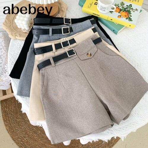 2021 New Summer Fashion All-match solid Shorts high waist slim Suit Shorts casual wide leg Shorts with belt