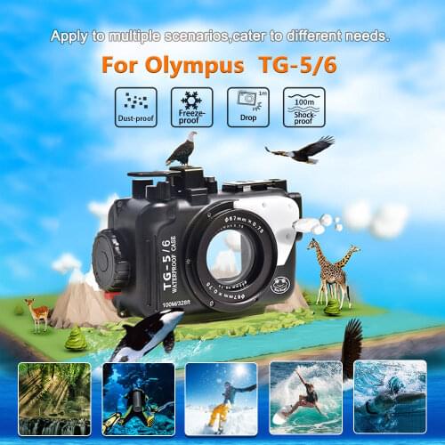 100m/325ft for Olympus TG6 TG 6 Underwater Box Camera Housing Aluminum (Black) Waterproof Bag Diving Case for Olympus TG-6 Cover