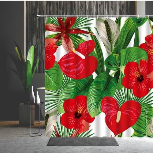 Shower Curtain Partition Curtain Tropical Plants Palm Leaf Pattern Bathtub Decorate Restroom Bathroom Bath Screen Hanging