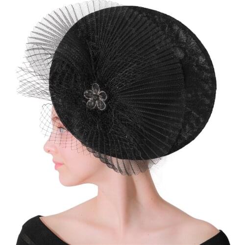 Women Kenducky Derby Big Fascinators Hats Wedding Party Tea Mesh Hats Ladies Elegant Chapeau Female Occasion Hair Accessories