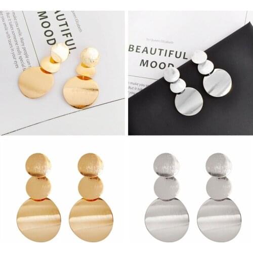 1 Pair Of Stylish Geometric multi-layer Small Round Earrings Retro Exaggerated Pendant Earrings