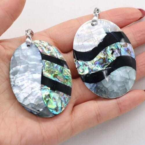 1PC New Fashion Natural Abalone Shell Pendant Elliptical Striped Series Charms for DIY Crafts Necklace Jewelry Making 38x50mm