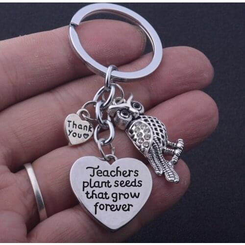 36PC Teachers Plant Seeds That Grow Forever Keyring Owl Pendant Thank You Love Heart Charm Keychains Teachers Day Gifts Jewelry