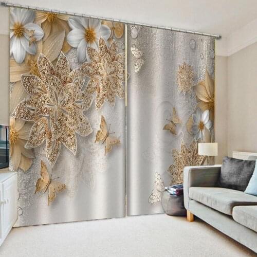 3d stereoscopic curtains gold flower curtains 3D Window Curtains For Living Room Bedroom Customized size