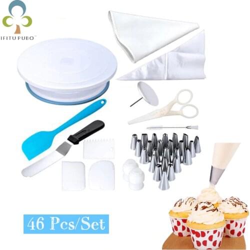 46PCS Cake Decorating Tools Kit Icing Tips Turntable Pastry Bags Couplers Cream Nozzle Baking Tools Set for Cupcakes Cookies ZXH