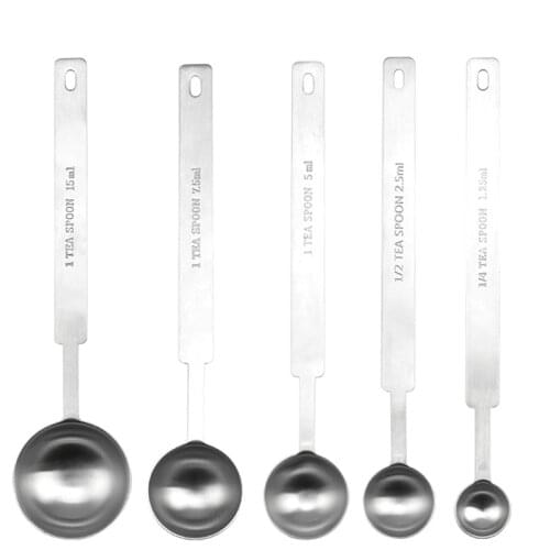 5PCS Measure Spoon Stainless Steel Graduated Measuring Scoop Tea spoon Coffee Powder Spice Measure Scoop Kitchen Measure Tools