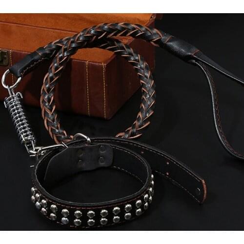 50PCS Leather Large pet Dog Leash Fashion Big Dog Leads Suit Chain Adjustable Traction Rope Collar
