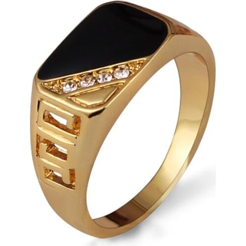 Ajojewel Size 7-12 Classic Gold-color Rhinestone Men Ring Black Enamel Male Finger Rings Best Selling