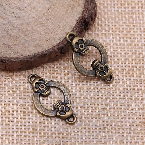 Free shipping 54pcs 24x14mm antique bronze Skull connector charms diy retro jewelry fit Earring keychain hair card pendant
