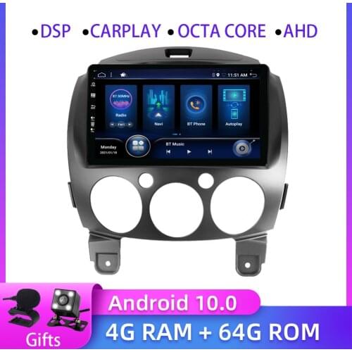 4GB RAM 64GB ROM Android 10.0 Car GPS Car Radio For Mazda 2 2007-2013 2 DIN Car Multimedia Player Navigation with DSP Carplay BT