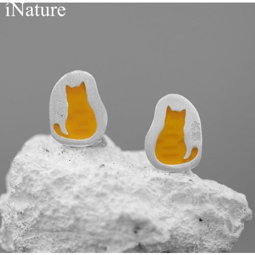 INATURE Keep Watch 925 Sterling Silver Enamel Cat Ear Stud Earrings For Women Girls