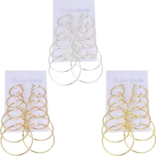 K3ND 6Pairs/set Vintage Dangle Ring Big Circle Hoop Earrings Women Steampunk Ear Clip