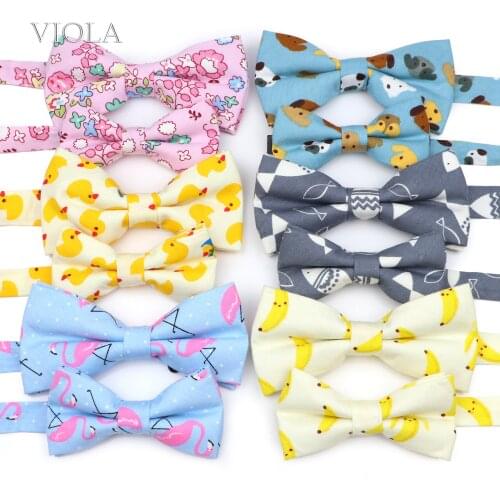Cartoon Duck Fruits Animal Parent-Child Bowtie Sets Print Cute Cotton Kids Pet Men Women Butterfly Party Casual Cravat Accessory