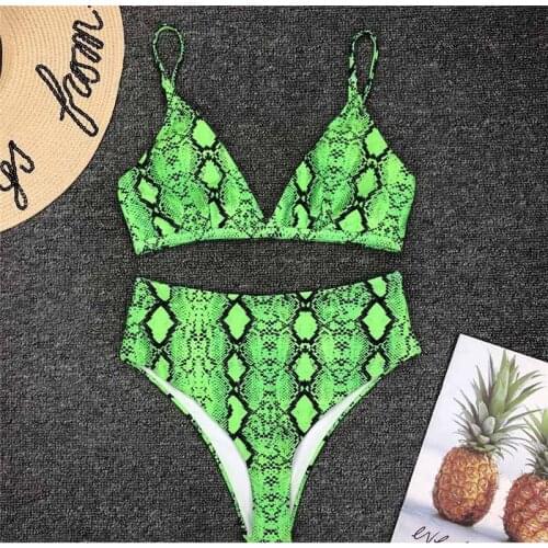 Sexy Nylon Polyester Snake Print Bikini Set High Waist Swimsuit Women Summer Beach Pool Party Swimming Equipment Drioship
