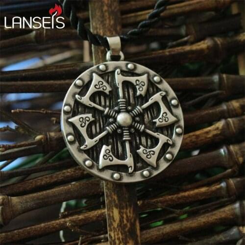 Lanseis 1pcs Norway viking Thunder shield of Perun (Gromovnik,Yarovrat) Slavic Axes Pendant Amulet men Necklace Norse Jewelry