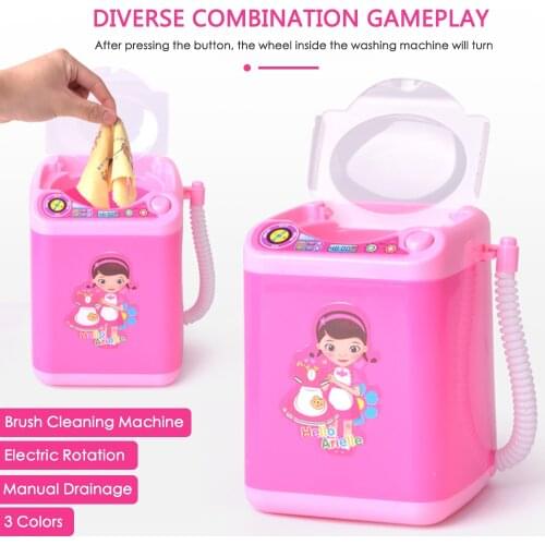 Mini Makeup Brush Washing Machine Toy Electric Childrens Pretend Toy Children Play House Toy Girl Birthday Gift Pink Blue Black