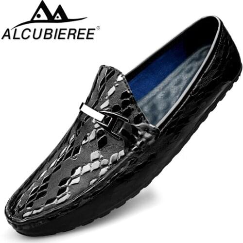 ALCUBIEREE Brand Genuine Leather Loafers High Quality Mens Driving Shoes Summer Casual Slip-on Flat Moccasins Male Boat Shoes