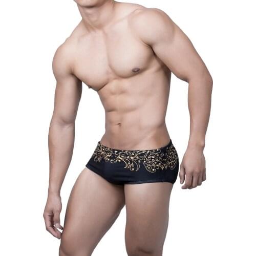 Mens Swimming Trunks Erogenous Swim Shorts Sexy Gay Homme Swimwear Black Swim Shorts Men Floral Swimsuit