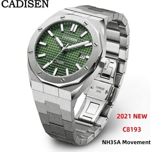 CADISEN 2021 New 42MM Men Watches Mechanical Automatic NH35A Green Dive Watch Men 100M Waterproof Sapphire Glass Date Wristwatch