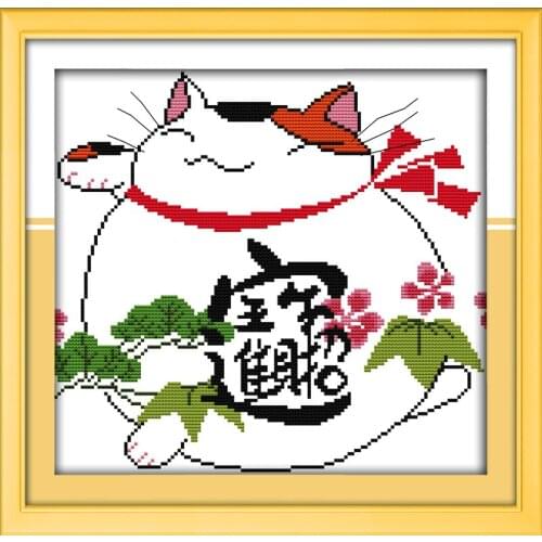 The fortune cat (2) cross stitch kit cartoon 14ct 11ct count print canvas stitching embroidery DIY handmade needlework
