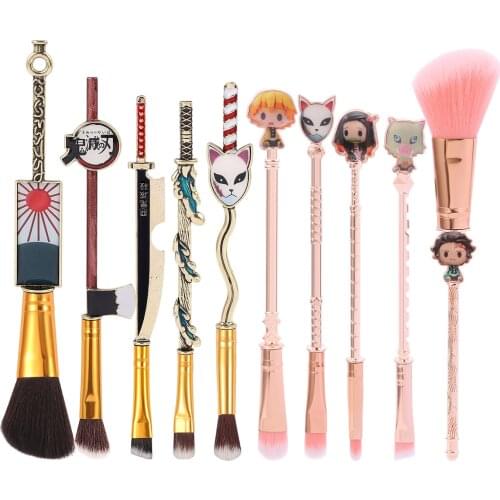 Japan Anime Cosplay10pcs Demon Slayer Kimetsu no Yaiba Makeup Brushes Set Tool Women Powder Eyeshadow Face Cosmeitcs Fan Collect