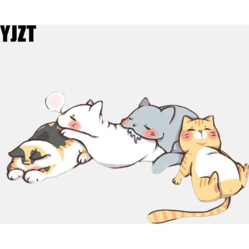 YJZT 14.5CM*8CM Cartoon Four Sleepy Cats Car Sticker PVC High Quality Decal 11-00921
