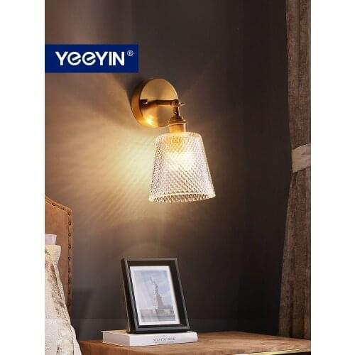 YEEYIN Wall Lamp Light Luxury Living Room Frosted Glass Wall Lamp Simple Full Copper Bedroom Bedside Wandlamp 220V