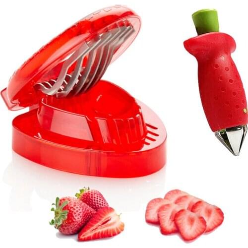 New Strawberry SET 2pcs/SET Stainless steel knife Berry Stem Leaves Huller Remover +Fruit Corer Slicer Cutter Fruit Dessert