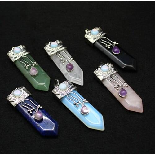 Wholesale 3pcs/Lot Natural Gem Stone Sword Pendants Lapis Lazuli Pink Quartz Opal Black Obsidian Jewelry For Men Women Gift