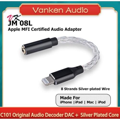 JCALLY JM08L MFi Certified Silver Plated C101 Original DAC 3.5mm To Lighting HiFi Earphone Audio Adapter For iPhone iPad Mac