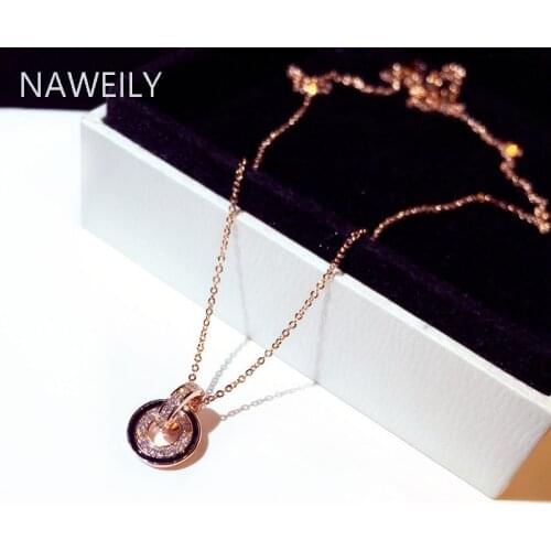 New Fashion Rhinestone Choker Necklaces Black Circle Pendant Necklace Rose Gold Color For Women Collar Jewelry Bijoux Femme