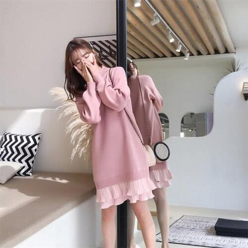 Sweater dress female long section 2020 autumn and winter new set of loose half-high collar sweater dress